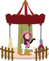 Children have fun in the amusement park, and ride on the carousel. Kids on the playground concept. vector