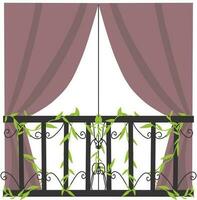 Illustration of a balcony with a curtain and a decorative element. vector