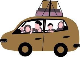 Car with passengers on the roof. Vector illustration in a flat style