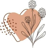 Hand drawn vector abstract floral background with flowers, leaves and heart.