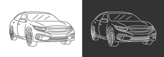 línea Arte vector ilustración de un moderno Deportes coche aislado en negro y blanco