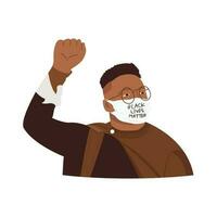 A black man raising hand and protesting in social activity vector illustration