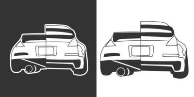 Combination of two super cars, showing both side, simple concept vector line art illustration