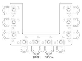 Wedding table placement concept with plates, spoon, fork, chair, 2d vector design idea