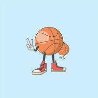 baloncesto mascotas personaje en pie y sostener el pelota vector ilustración en plano estilo utilizando rojo zapatos. adecuado para impresión o creativo proyecto