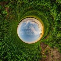 net zero emissions text concept image against blue little planet in green grass background photo