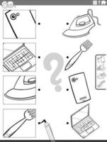 match cartoon objects and clippings activity coloring page vector