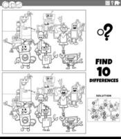 diferencias juego con dibujos animados robots colorante página vector