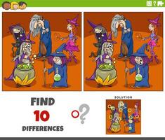differences game with cartoon witches fantasy characters vector