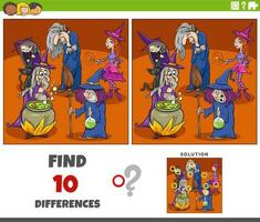 differences game with cartoon witches fantasy characters vector