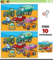 differences game with cartoon cars characters group vector