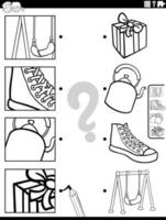 match cartoon objects and clippings game coloring page vector