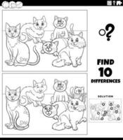 differences activity with cats characters coloring page vector