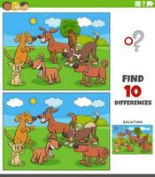 differences game with cartoon dogs characters group vector