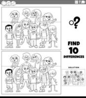 differences game with cartoon children or teens coloring page vector