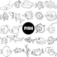 cartoon fish marine animal characters set coloring page vector