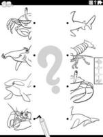 match halves of sea animals pictures game coloring page vector