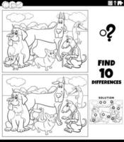 Juego de diferencias con dibujos de perros para colorear página vector