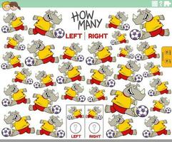 counting left and right pictures of cartoon rhino playing soccer vector