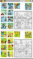 jigsaw puzzle activities set with cartoon robots and children vector