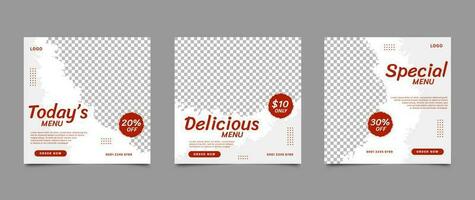 Social media food menu post template design. Editable social media square banner for restaurant and culinary promotion. Set of layouts for marketing on social media. Vector illustration.