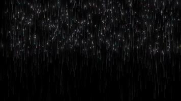 abstrato partícula queda em Sombrio Preto fundo. partícula chuva caindo. branco partícula queda gostar chuva abstrato animação. video