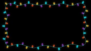 light bulb flashing string frame and border with copy space party, Christmas or new year Garland animation with alpha channel video