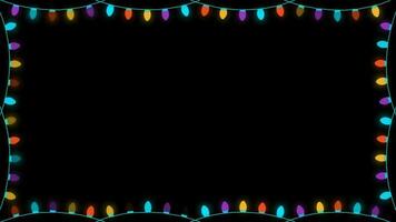 light bulb flashing string frame and border with copy space party, Christmas or new year Garland animation with alpha channel video