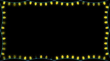 light bulb flashing string frame and border with copy space party, Christmas or new year Garland animation with alpha channel video