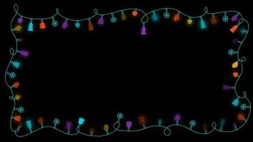 light bulb flashing string frame and border with copy space party, Christmas or new year Garland animation with alpha channel video