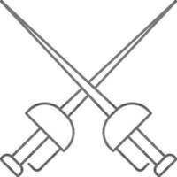 Cross Swords Icon in Thin Line Art. vector