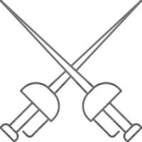 Cross Swords Icon in Thin Line Art. vector