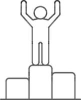 Winner Man Standing On First Rank Podium Line Art Icon. vector