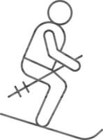 Skiing Man Holding With Stick Line Art Icon. vector