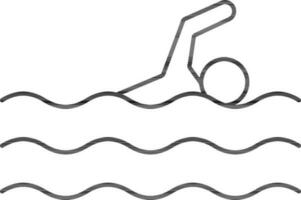 Black Outline Man Swimming in Water Icon. vector