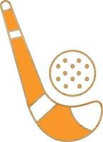 Hockey Stick With Ball Icon In Orange And White Color. vector