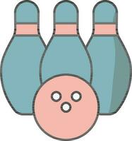 Bowling Pins With Ball Flat Icon In Blue And Pink Color. vector