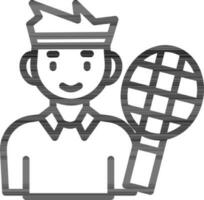 Linear Style Man Character With Badminton Icon. vector