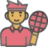 Red And Yellow Man Character With Badminton Icon. vector