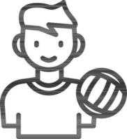 Linear Style Young Boy With Volleyball Icon Or Symbol. vector