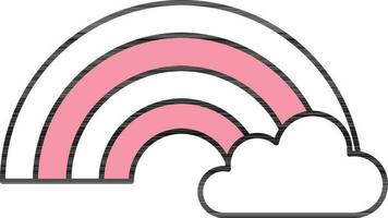 Rainbow With Cloud Icon In Pink And White Color. vector