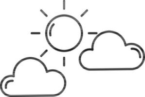 Clouds And Sun Icon In Black Line Art. vector