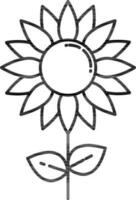 Sunflower Icon In Black Line Art. vector