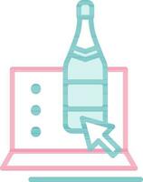 Online Check Drink Bottle In Laptop Screen For Shopping Teal And Red Icon. vector