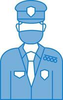 azul y blanco policía vistiendo máscara icono o símbolo. vector