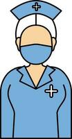 Illustration Of Nurse Wearing Mask Icon In Blue And Peach Color. vector