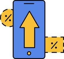 Shopping Or Sale App Upload In Smartphone Yellow And Blue Icon. vector