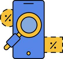 Online Search From Smartphone For Sale Or Shopping Yellow And Blue Icon. vector