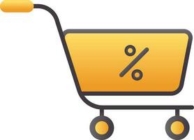 Discount Symbol On Shopping Cart Icon In Golden And Grey Color. vector