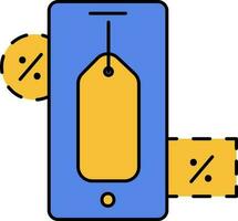 Mobile With Label Icon In Yellow And Blue Color. vector